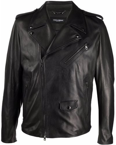Dolce & Gabbana Multi-pocket Leather Biker Jacket - Black