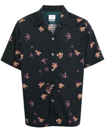 PS by Paul Smith Floral-print Cotton Shirt - Black