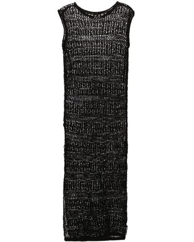P.A.R.O.S.H. Sleeveless Crochet Midi Dress - Black