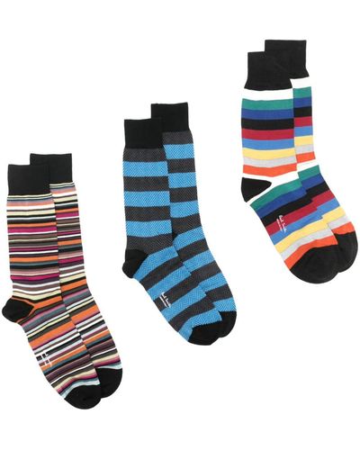 Paul Smith Pack de tres pares de calcetines tobilleros a rayas - Azul