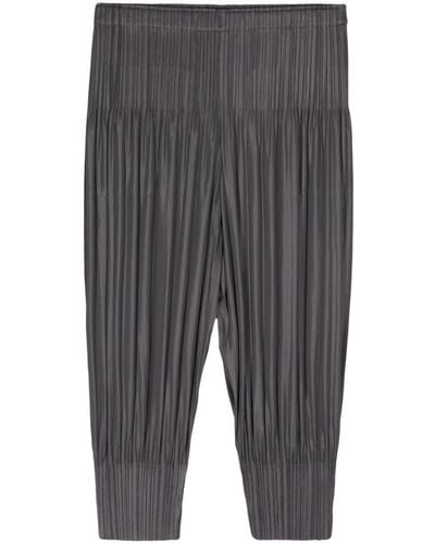 Pleats Please Issey Miyake Pleated Cropped Trousers - Grey