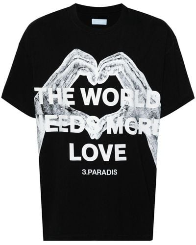 3.PARADIS 'twnml' Hands & Heart Cotton T-shirt - Black