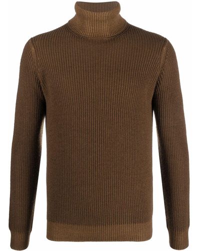 Dell'Oglio Merino Roll Neck Sweater - Brown