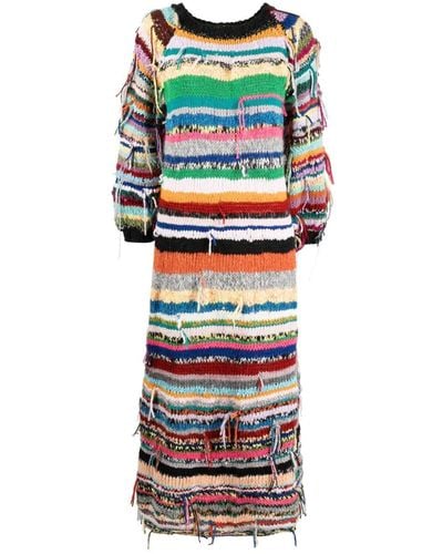 CAVIA Distressed-effect Chunky-knit Dress - Multicolour