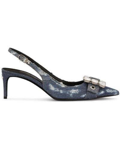 Dolce & Gabbana Denim Patchwork Slingback Court Shoes - Metallic