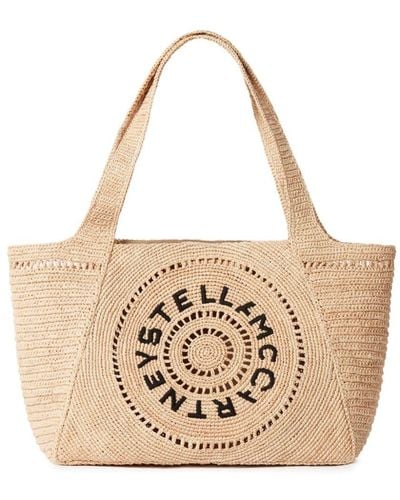 Stella McCartney Embroidered-logo Raffia Tote Bag - Natural