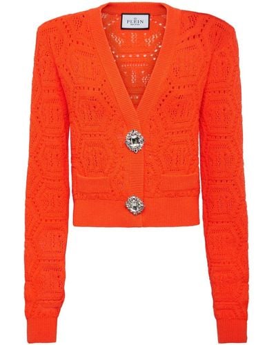 Philipp Plein Patterned-knit Cardigan - Red