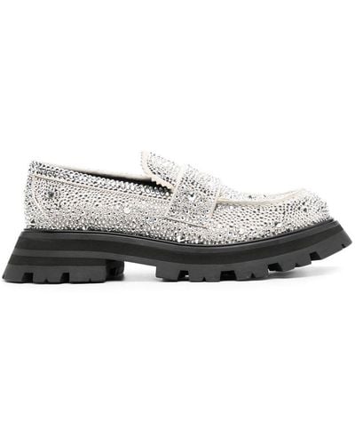 Alexander McQueen Crystal-embellished Loafers - Gray