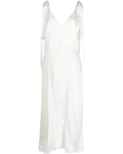 Goen.J V-neck Lace-trim Midi Dress - White
