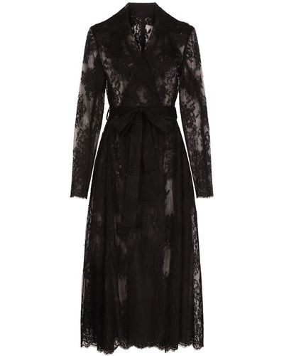 Dolce & Gabbana Manteau en dentelle de Chantilly avec ceinture - Noir