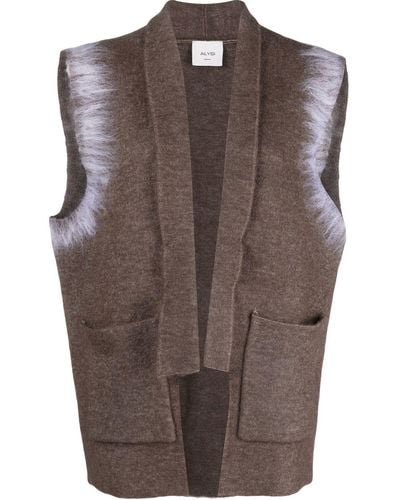 Alysi Fur-trim Knitted Sleeveless Cardigan - Brown