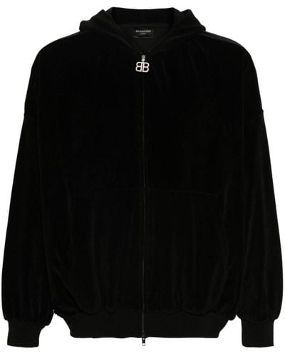 Balenciaga Rhinestone-embellished Zip-up Hoodie - Black