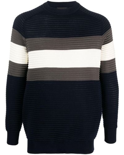 Emporio Armani Striped Wool Crewneck Sweater - Blue