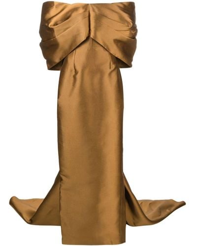 Solace London Delphina Draped Off-shoulder Gown - Natural