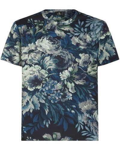 Etro Botanical-print Cotton T-shirt - Blue