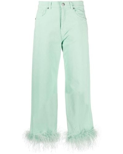 P.A.R.O.S.H. Feather-trim Stretch-cotton Jeans - Green