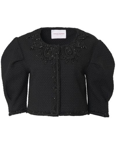 Carolina Herrera Embroidered-edge Tweed Cropped Jacket - Black