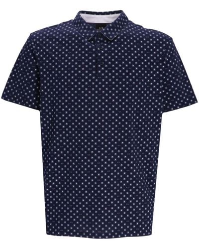 Armani Exchange Geometric-pattern Cotton Polo Shirt - Blue