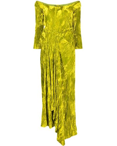 A.W.A.K.E. MODE Off-shoulder Crushed Velvet Gown - Yellow