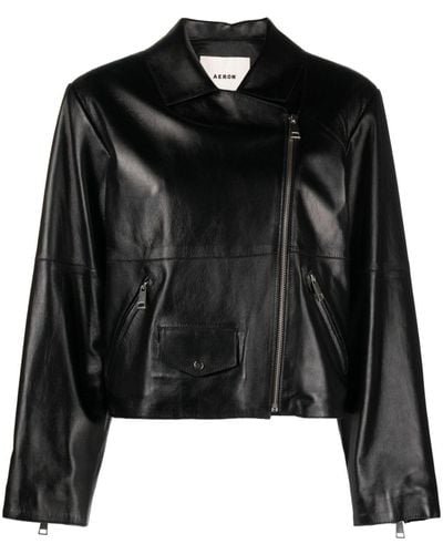 Aeron Blythe Leather Biker Jacket - Black