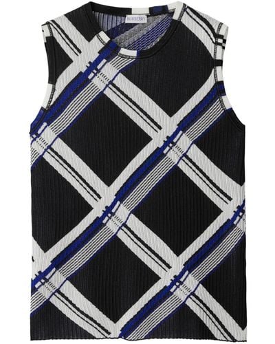 Burberry Checked Silk Knitted Vest - Black