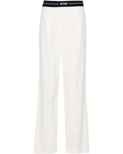 MSGM Logo-waistband Wide-leg Trousers - White