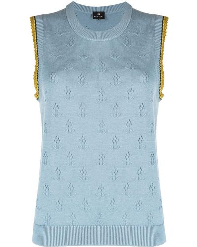 Paul Smith Crew-neck Sleeveless Knitted Top - Blue