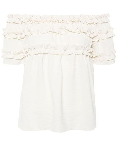 B+ AB Off-shoulder Ruffled Top - White