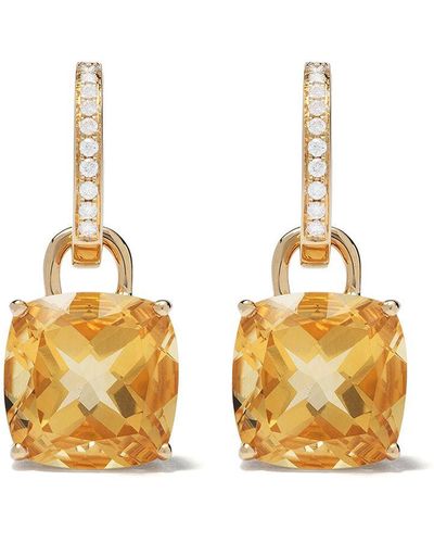 Kiki McDonough 18kt Yellow Gold Kiki Classics Cushion Cut Citrine And Diamond Detachable Hoop Earrings - Metallic