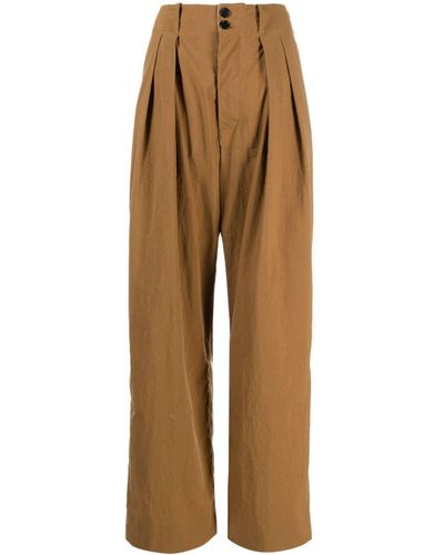 Plan C High-waist Straight-leg Pants - Brown