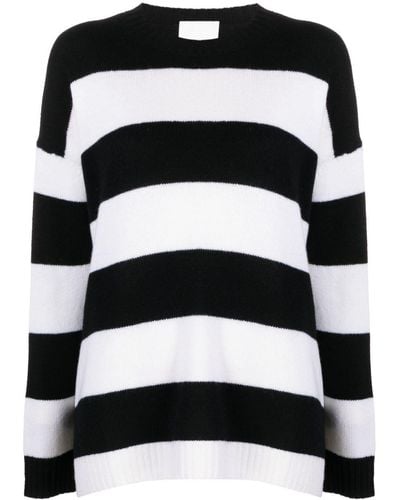 Allude Crew-neck Striped Sweater - Black
