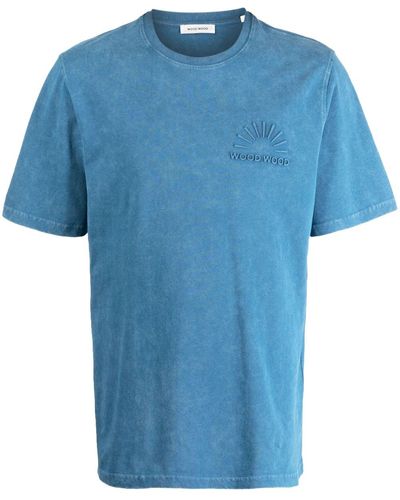 WOOD WOOD T-Shirt mit Logo-Prägung - Blau