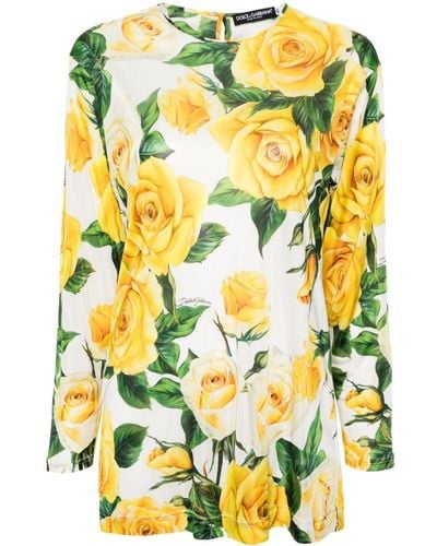 Dolce & Gabbana Floral-print long-sleeve blouse - Gelb
