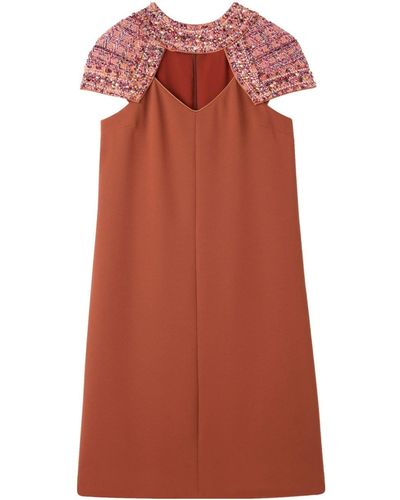 St. John Vestido midi con panel de tweed - Naranja