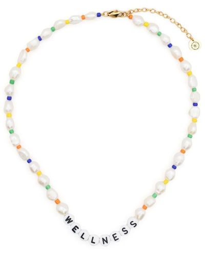 Sporty & Rich Slogan-detail Pearl-embellished Necklace - White