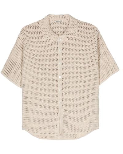 AURALEE Crochet-knit Short-sleeve Shirt - White