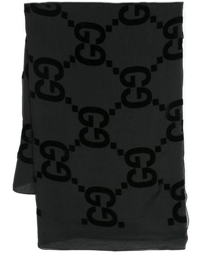 Gucci GG Flocked-logo Scarf - Black
