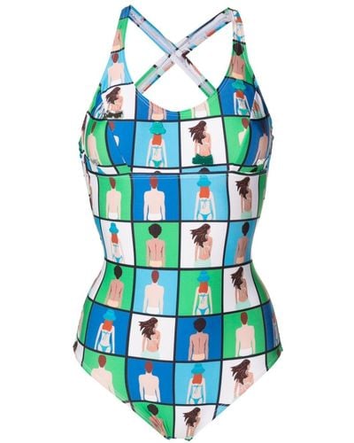 Amir Slama All-over Graphic-print Swimsuit - Blue