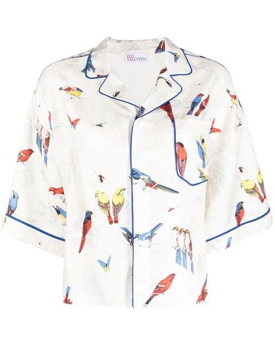 RED Valentino Camisa con pájaros estampados - Blanco