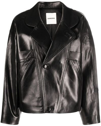 Sandro Asymmetric-fastening Leather Jacket - Black