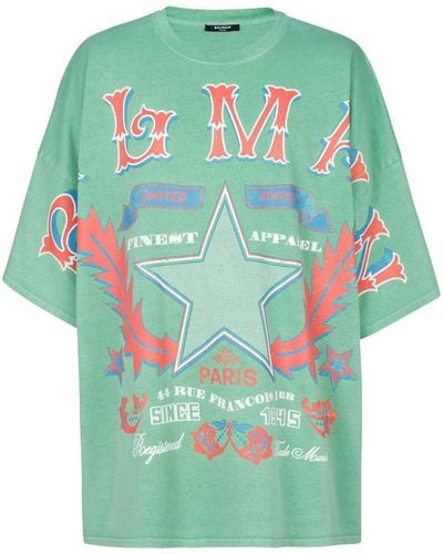 Balmain T-Shirt mit grafischem Print - Grün