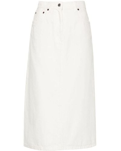 Prada Logo-Appliqué Denim Midi Skirt - White