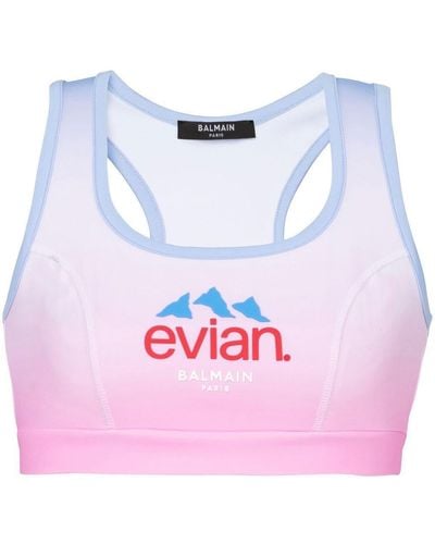 Balmain X Evian Logo-print Sports Bra - Pink