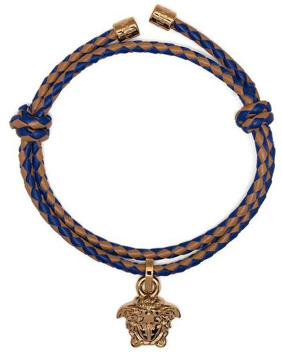 Versace Bracelet tressé à breloque Medusa - Bleu