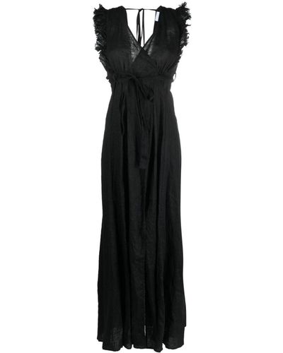 P.A.R.O.S.H. Frayed Belted-waist Maxi Dress - Black