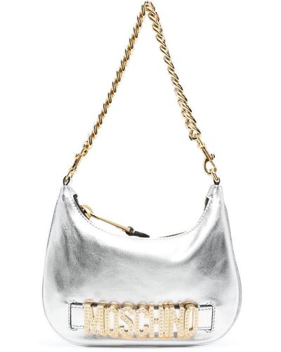 Moschino Borsa Shiny Hobo con logo - Bianco