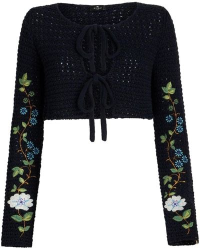 Etro Cardigan en crochet à fleurs brodées - Noir