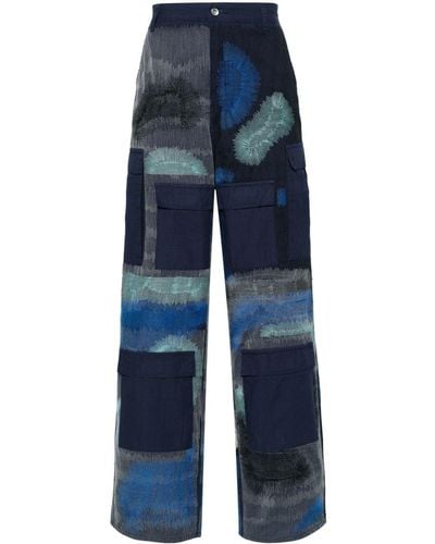Who Decides War Pantalones anchos con detalle bordado - Azul