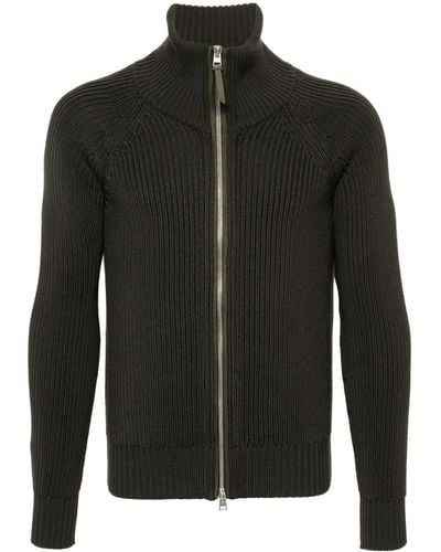 Tom Ford Full Zip Jumper In Silk And Cotton - Black