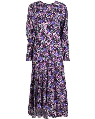 Isabel Marant Floral-print Long-sleeve Maxi Dress - Purple